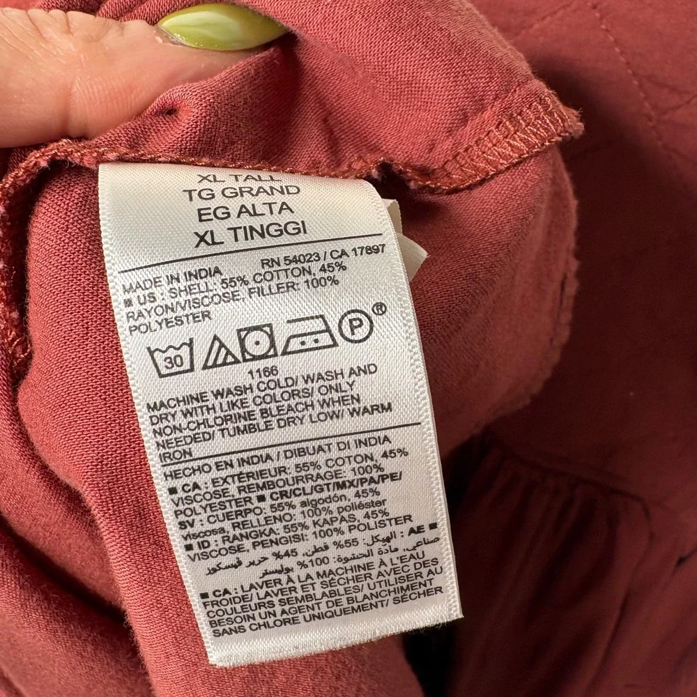 Old Navy Terracotta Red Quilted Yoke Peasant Puff Sleeve Blouse XL Tall